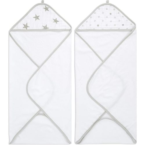 aden + anais Classic Hooded Baby Bath Towel, 100% Terry Cotton, 2 Pack, Dusty