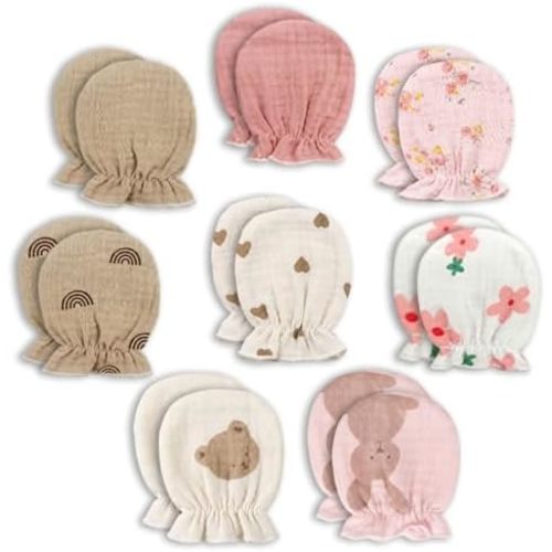 8 Pairs Muslin Newborn Baby Mittens Cotton Baby Gloves No Scratch Infant Mittens Newborn Essentials for 0-6 Months