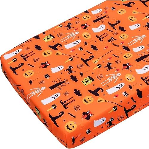 JISEN Baby Crib Sheet 1 Piece Fitted 28x52 Halloween Ghost