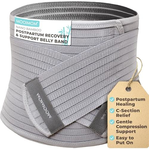 MOOIMOM Postpartum Belly Band, Abdominal Binder Post Surgery, Abdomen Hernia Support Belt, Waist and Pelvis Belt for Stomach Support, Back Pain Relief (Polyester Made with Bamboo Charcoal Fiber)