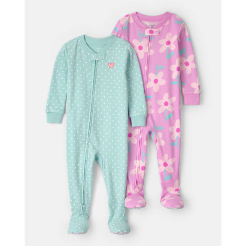 Baby Girl 2-Pack Floral Butterfly 100% Cotton Snug Fit 1-Piece Pajama - Blue/Pink | Carter's