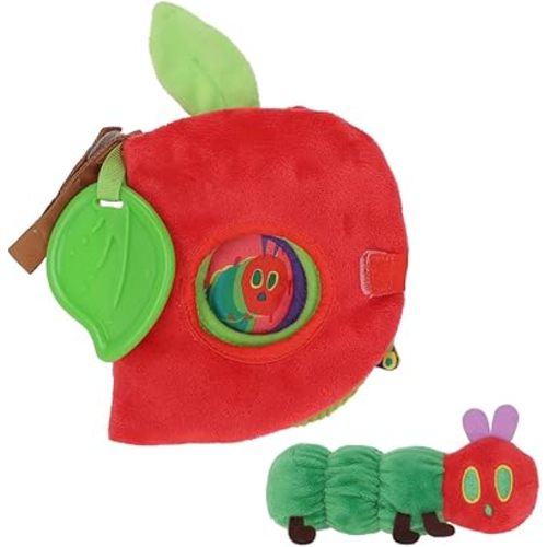 KIDS PREFERRED Eric Carle Very Hungry Caterpillar Activity Apple and Plush - Crinkle Texture Inside and Attached Leaf Teether – Hanging Loop for On The Go Fun