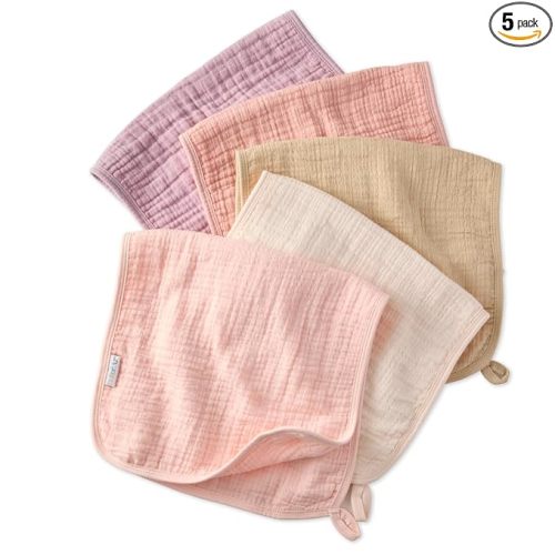 Butterblu Riley - Crinkle Burp Cloths, 5 Pack Muslin Burpcloths for Newborn Girls, Boys, Unisex​, Sorbet, One Size