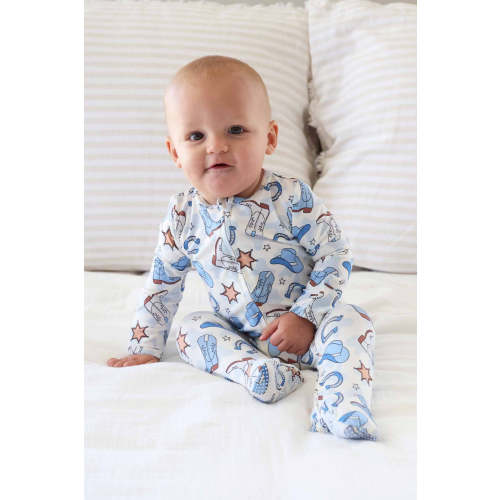 Rodeo Dreams Zipper Footie | Blue | 0-3 mo