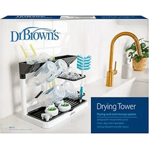 Dr. Brown's Drying Tower, Stand-Up Drying Rack, Countertop Baby Bottle Drying with Organized Storage for Baby Essentials, Space Saving Vertical Rack