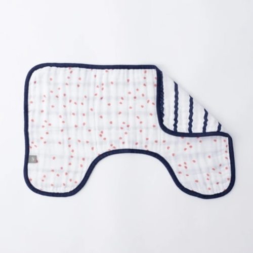 Cotton Muslin Burp Cloth, Pink Dot/Navy Stripe