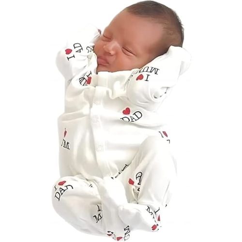 "I Love DAD Mum Lovely Solid Letters Printed Long-Sleeve Baby Jumpsuit