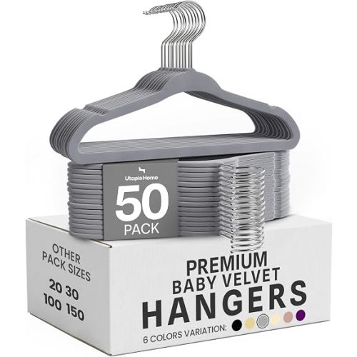 Utopia Home Kids Velvet Hanger 50 Pack – 11" Premium Baby Hangers - Grey