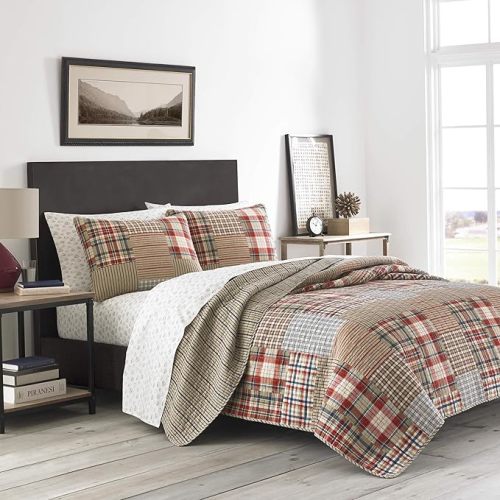 Eddie Bauer - Queen Quilt Set with Shams, Reversible Cotton Bedding, Lightweight All-Season, Pre-Washed, Hawthorne Brown