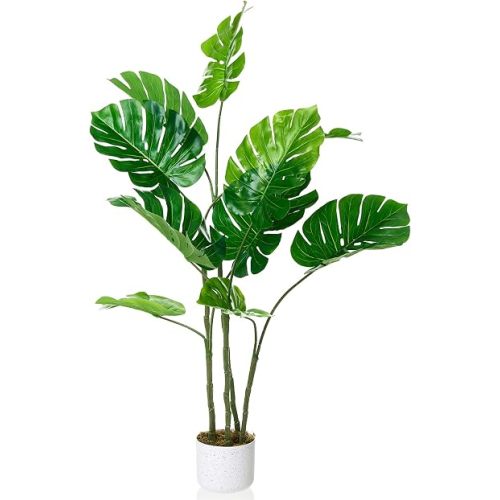 GAOMON 4ft Artificial Monstera Deliciosa Plants in Planter,Faux Tropical Palm Tree with 10 Leaves,Artificial Floor Plants for Indoor and Outdoor Home Porch, Garden