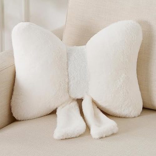 XIAIJIA Bow Pillow, Throw Pillows for Bed, Cute White Bow Pillows 12×9 in