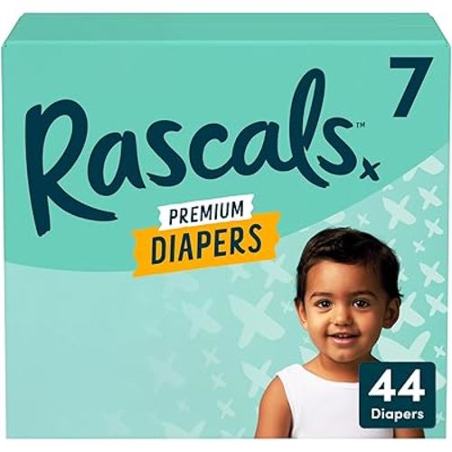Rascals Premium Absorbent Baby Diapers with Deep Pocket and Triple Leak Guards for Blowout Protection (7-44ct)