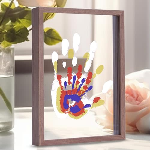 CHERRY CHEERS Family Handprint Kit, DIY Craft Keepsake Wooden Frame, Endless Gift Set, Non-Toxic Paints, Transparent Sheets (Brown)