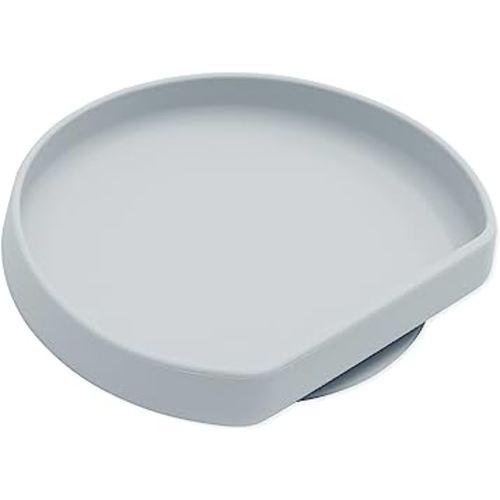 Bumkins Toddler and Baby Suction Plate, Silicone Grip Dish for Babies and Kids, Baby Led Weaning, Children Feeding Supplies, Non Skid Sticky Bottom, Platinum Silicone, Ages 6 Months Up, Gray
