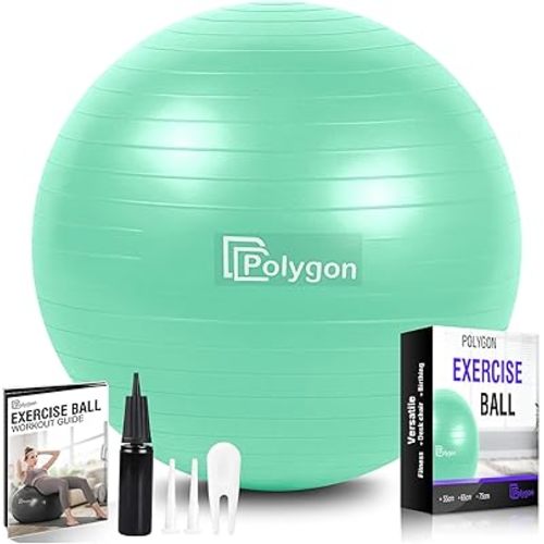 Polygon Exercise Ball, Professional Grade Anti-Burst Balance Ball for Yoga, Birthing, Stability, Core Exercise, Fitness, Workout Guide Included