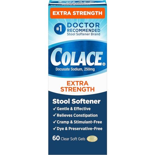 Colace Extra Strength Stool Softener, 60 Count, Gentle Constipation Relief for Adults, 250 mg Docusate Capsules, #1 Doctor Recommended Stool Softener Brand