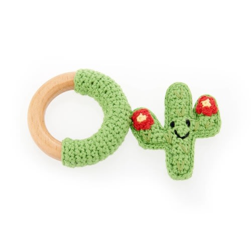Cactus Wooden Teething Ring - Red Flower