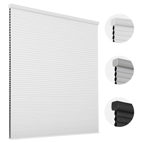 Joydeco Cellular Shades Cordless, 35 Inch Wide Blackout Cellular Blinds for Windows, Waterproof Honeycomb Blinds White Window Coverings for Bedroom, Living Room, Office, Kitchen (35" W x 64" H)