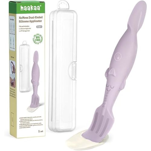 haakaa Baby Diaper Cream Spatula, NoMess Dual-Ended Silicone Diaper Rash Cream Applicator with Hygienic Case, Butt Spatula for Baby