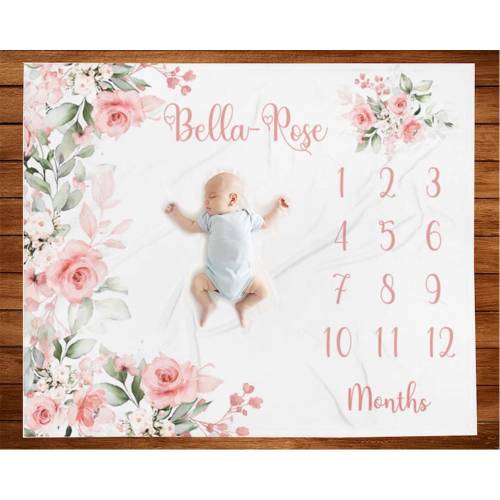 Baby Girl Milestone Blanket Girl New Baby Gift Baby Month Blanket Personalized Baby Girl Shower Gift Baby Girl Nursery New Mom Gift PF01