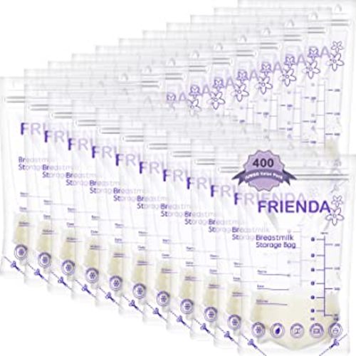 Newwiee 400 Count Breastmilk Storage Bags 7 oz Leak Proof Double Zipper Seal Breast Milk Storing Bags Self Standing Breast Milk Storage Containers for Breastfeeding Refrigerator or Freezer