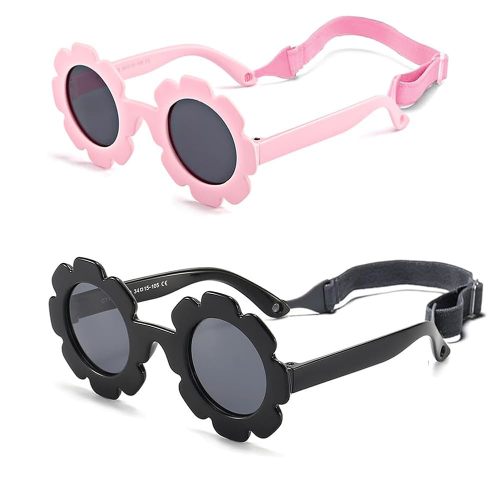 Baby flower sunglasses with strap Girls Flexible Bendable Polarized Sunglasses for Newborn Girls Age 0-24 Months