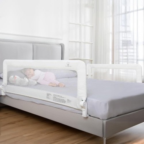 ComfyBumpy 2 Pack Foldable Toddler Bed Rail Guard, Convertible Kids Safety Rail, For Toddler Bed to King Bed, White Long