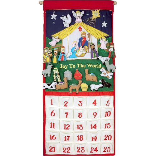 Joy To The World Traditional Nativity Advent Calendar by Pockets of Learning | Holiday Décor, Crèche Manger Scene, Christmas Fabric Wall Hanging, Seasonal Cloth Countdown