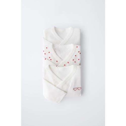 THREE-PACK OF HEART-PRINT KIMONO-COLLAR BODYSUITS - Ecru | ZARA United States