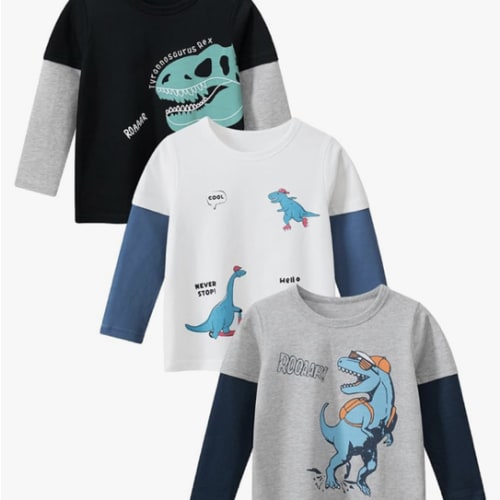 GFQLONG Toddler Boys Long Sleeve Dinosaur Shirts Kids Cotton Tees 1T-9Y