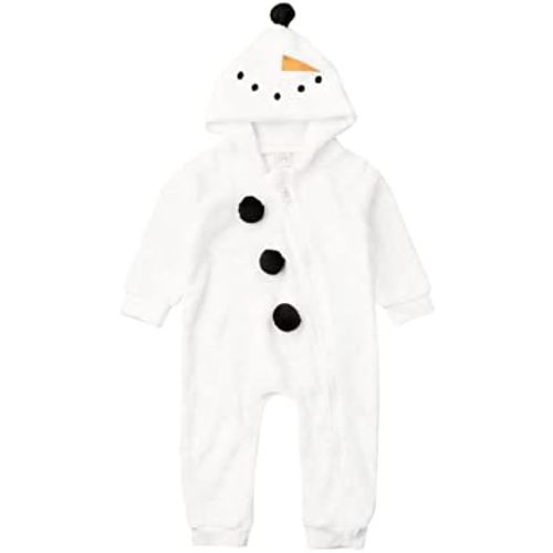 Baby Boys Girls Christmas Romper Winter Fleece Long Sleeve Hoodied Snowman Jumpsuit Infant Xmas Clothes