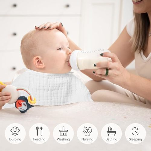Burp Cloths Large, Muslin Burp Cloths for Baby Girls and Boys, Pack of 10 Extra Absorbent and Soft Muslin, 6 Layers 20 by 10 Inches 100% Cotton (White 10 Pack)