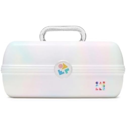 Caboodles On-The-Go Girl Makeup Box, White Opal, Hard Plastic Makeup Organizer Box, Built-In Mirror, Secure Latch for Safe Travel, Spacious Storage for Large Items