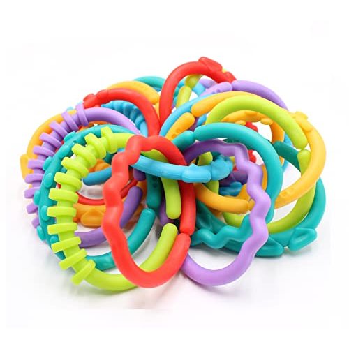 24 Pack Baby Teether Rings Links Toys Colorful Round Connecting Ring for Rattle Strollers Car Seat Travel Toys - Suit for Baby, Infant, Newborn, Kids(Rainbow Colors)