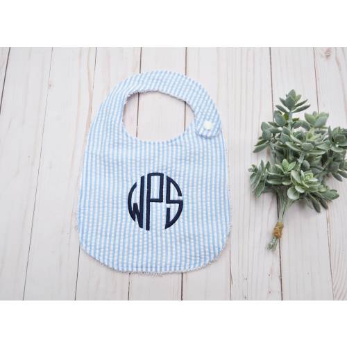 Monogrammed Seersucker Baby Bib, Personalized Gift
