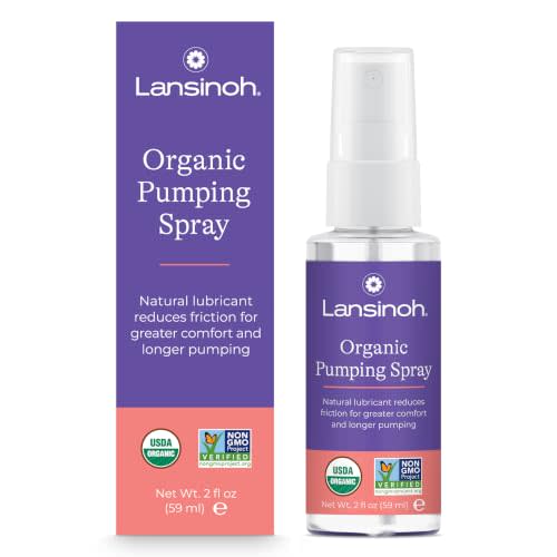 Lansinoh Organic Pumping Spray, Lanolin-Free Flange Lubricant, 2 Fl oz | Breast Pump Spray, Hypoallergenic, Vegan, Plant-Based Breastfeeding Essentials for Sore Nipples & Moisturized Skin