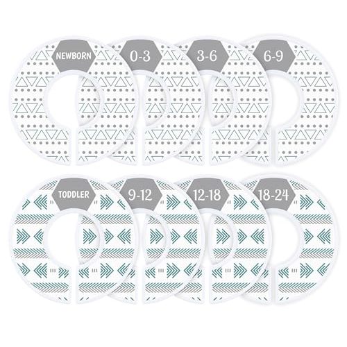 Lemonfilter Baby Closet Dividers 8 Pack, Double-Sided Minimalist Design Baby Clothes Organizer for Nursery Decor, Age & Size Organizer from Newborn to 24 Months, Fits Most Closet Rods (Green)