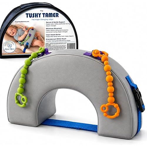 Stop Baby Rolling During Diaper Changes – THE TUSHY Tamer - Anti-Wiggle Changing Helper & Toy Holder | Gentle Support for Faster, Cleaner & Easier Changes | Baby Changing Pad & Registry Must-Have