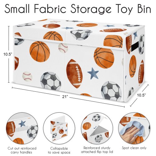 Sweet Jojo Designs Sports Theme Boy Kids Fabric Toy Bin Storage Watercolor Soccer Balls Football Baseball Basketball Blue Stars