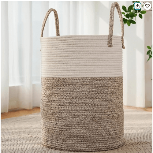60L Cotton Rope Laundry Basket Hamper, Brown