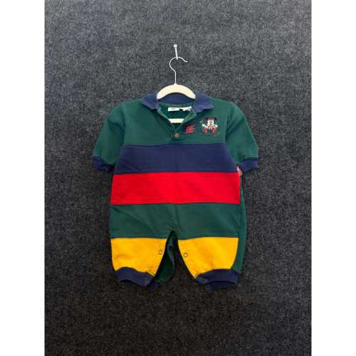 Vintage Mickey & Co Disney Colorblock Romper Nature Green Navy 6-9 Months 90s