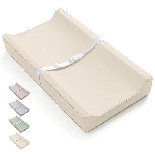 Blissful Diary Vegan Leather Baby Changing Pad with Waterproof & Wipe-Clean PU Cover, Standard Size Cozy Diaper Changing Pad for Dresser and Table, Taupe