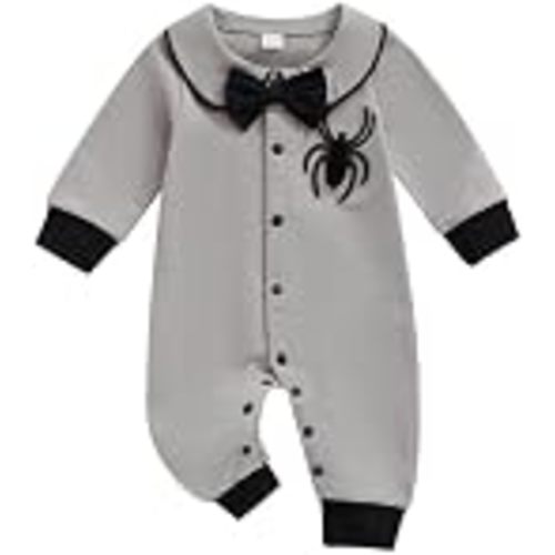 Newborn Baby Boy Halloween Outfit Infant Long Sleeve Spider Romper | My First Halloween Baby Boy Outfit,Cotton Grey One-sie Baby 0 3 6 9 12 18 24 Months 2T 3T Button Down One Piece Jumpsuit