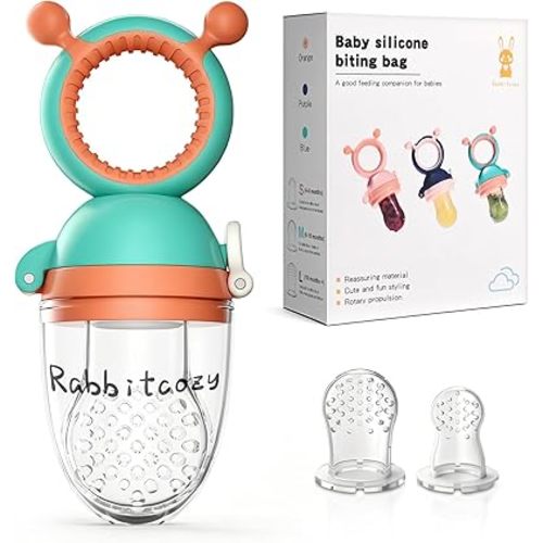 Baby Fruit Food Feeder Pacifier with 3 Different Size Silicone Pouch,Teethers for Babies 6-12Months, Baby Solid Food Essentials, Push Pop Silicone Feeder, Nutrition Feeder, BPA Free,1 Pice, Blue