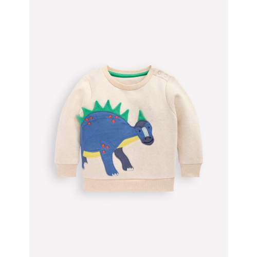 Boys Appliqué Sweatshirt-Oatmeal Marl Dinosaur