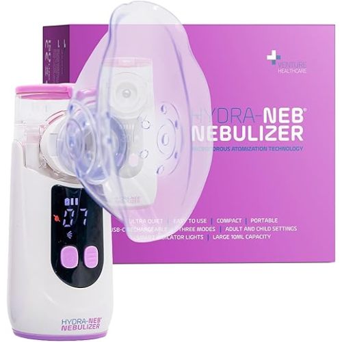 Portable Mesh Nebulizer for Adults, Babies, Infants & Kids, with LED Screen, Quiet, Self-Cleaning & Re-Chargeable, Compatible with Saline Solution, Moisturizes Airways