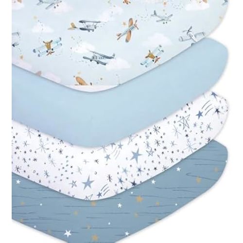 Plushii 4PK Crib Sheets for Boys,Soft Microfiber Mattress Cover,Planes