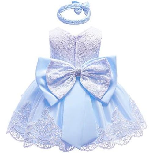 Baby Girls Dress Christening Baptism Party Formal Dress with Headwear