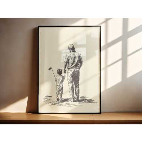 Vintage Golf father and son wall art print, Nursery Wall Art Kids Sports Wall Printable, dad and son Print, Nostalgic Wall Decor golf lovers