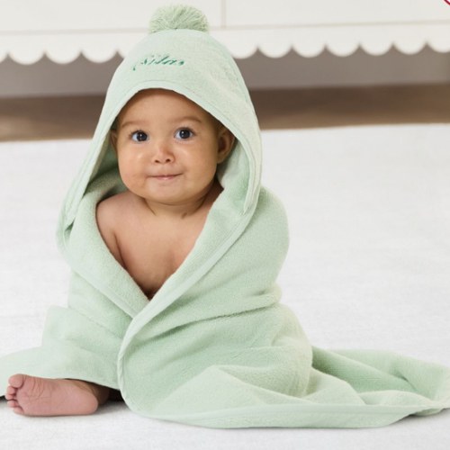 Super Soft Pom Pom Baby Hooded Towel | Pottery Barn Kids